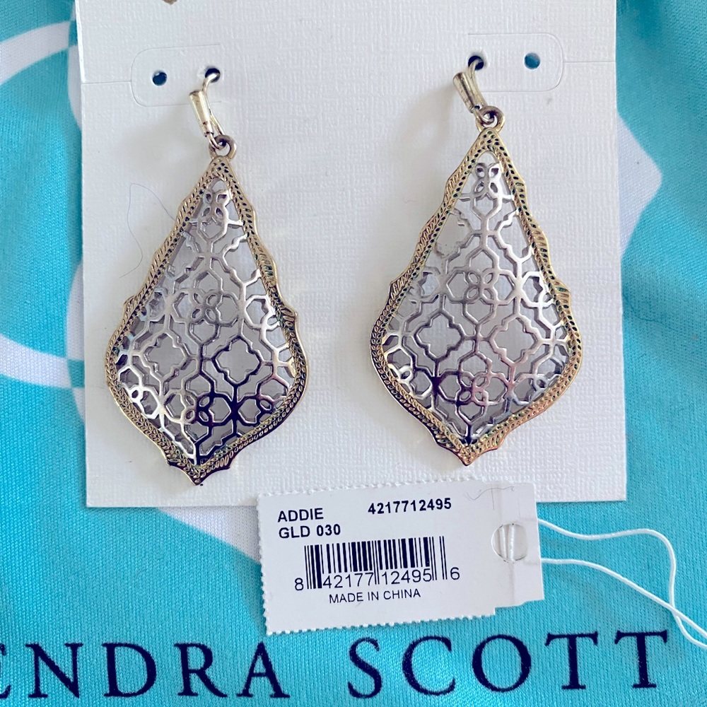 Kendra Scott Addie gold earrings, with tag, label, backs, bag